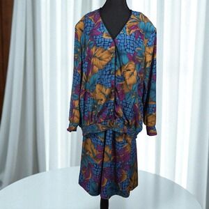 Maggie Sweet Vintage Floral‎ 2 Piece Skirt Set Woman 1X Art to Wear Made in USA